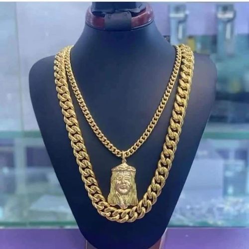 Original Quality Iced Out Cuban Gold Link Steel Chain With Pendant