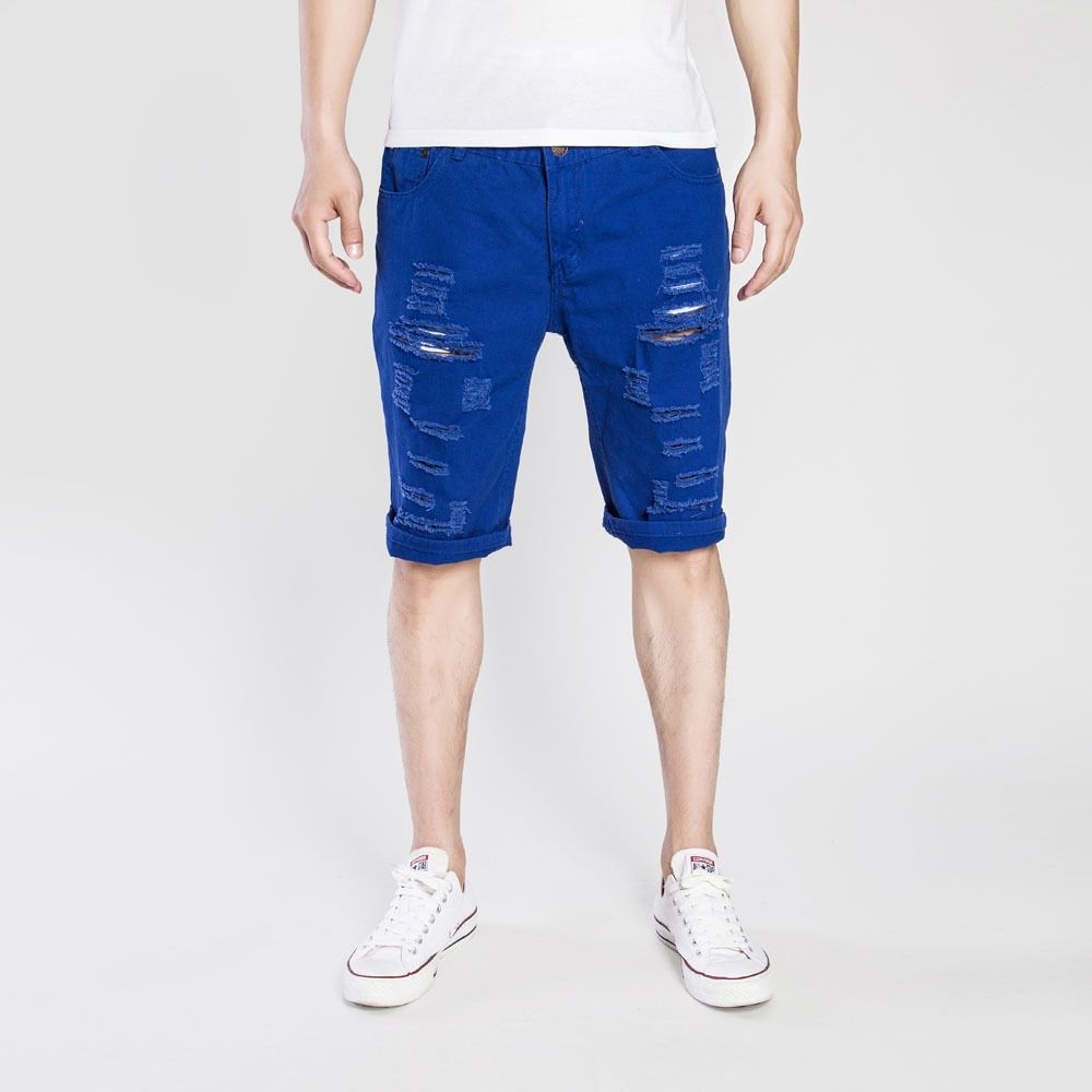 Casual Ripped Denim Shorts For Men (Sapphire Blue)