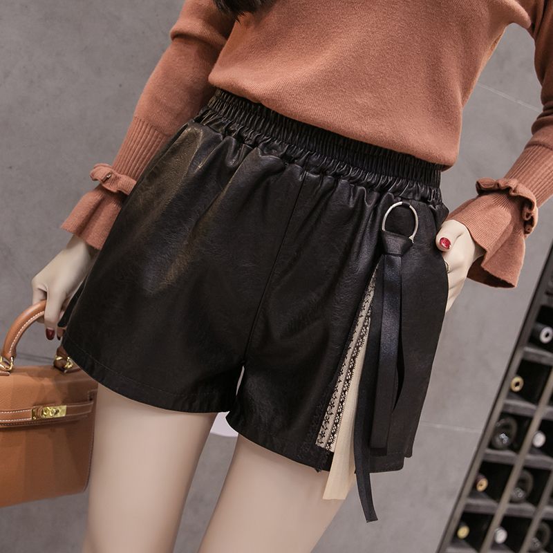 2017 New Fashion PU Leather Short Pants Korean Casual High