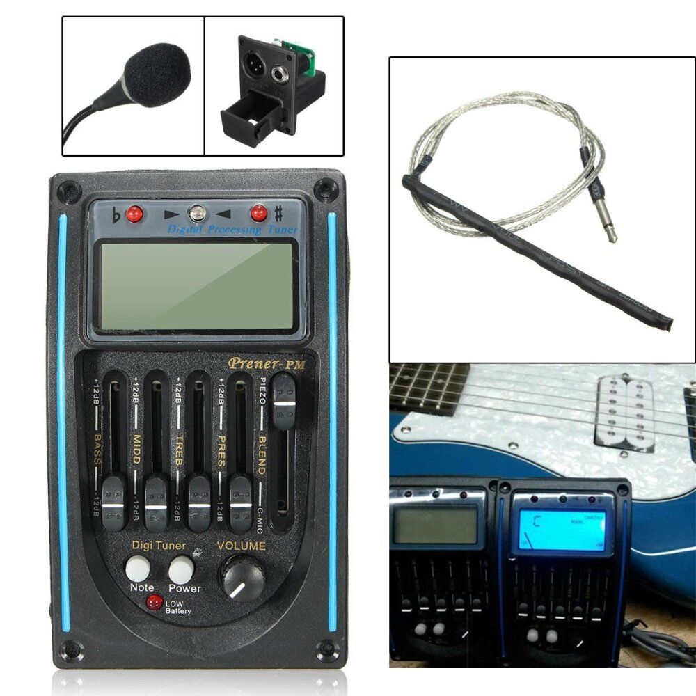 5-Band Acoustic Guitar Preamp EQ Equalizer Piezo Pickup Amplifier LCD Tuner MIC