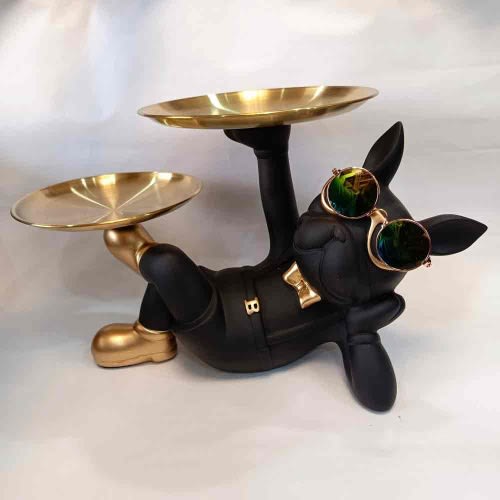 Decoration Dog Butler With 2 Metal Tray For Storage Keys Holder