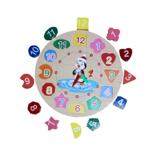 Wooden Clock Puzzle - Kids Educational Learning Toy - Number Blocks Puzzle