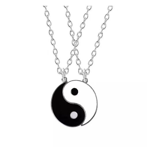 2PCS/SetTai Chi Yin Yang Necklace-Rhodium