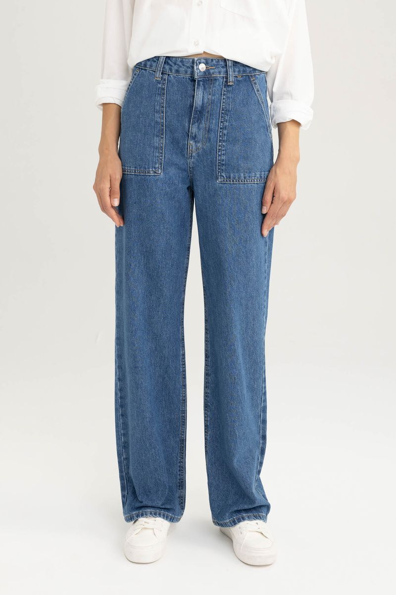 Woman Special Collection Wideleg Cargo Denim Trousers - Blue