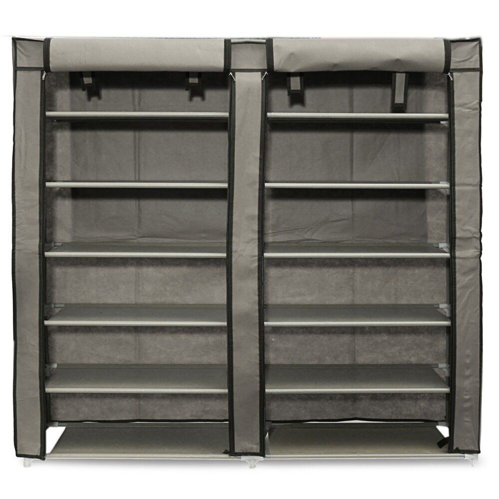 6 Layer Double Row Covered Shoes Rack Storage Shelf Organizer Cabinet Closet Grey