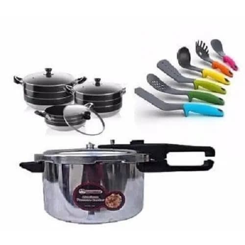 Pressure Cooker + 3 Non Stick Pot Set + Non Stick Cooking Spoon
