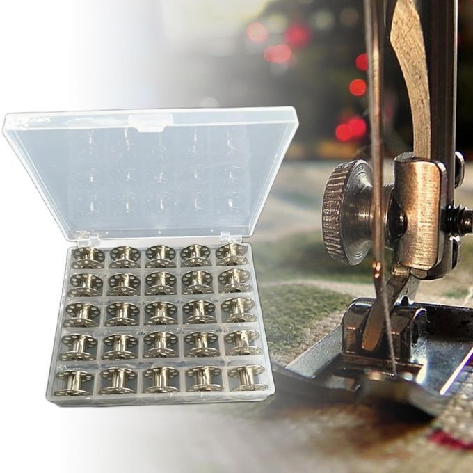 25 Pieces Empty Metal Bobbins Spools With Case Sewing Machine