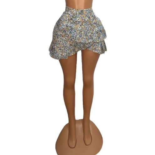Xizi Impression Floral Mini Skirt - Women's High Waist Layered Ruffle Skirt