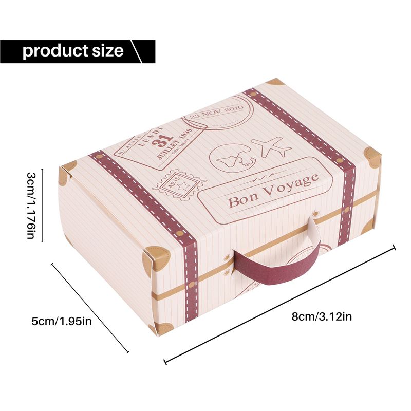 50pcs Mini Suitcase Favor Box Party Favor Candy Box, Vintage Kraft Paper with Tags and rope for Wedding/Travel Themed Party/Bridal Shower Decoration