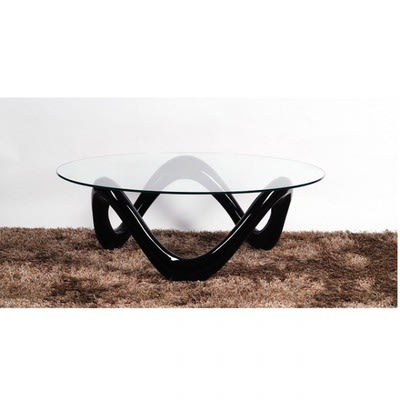 Round Glass Coffee Table With Black High Gloss Base