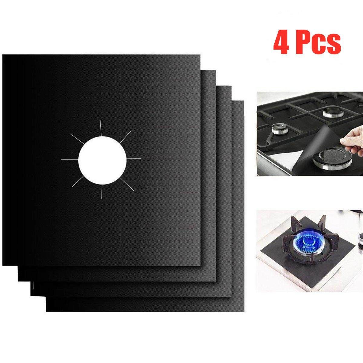4pcs Gas Stove Protectors Reusable Gas Stove Cover Liner Mat Injuries Protection Trivets Kitchen Specialty Tools Silicone Counter Cover Black 4 Piece