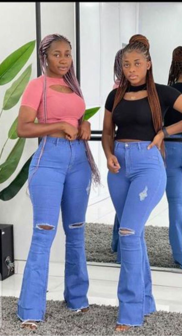 Ladies High Waist Pallazo Ripped Jean- Blue