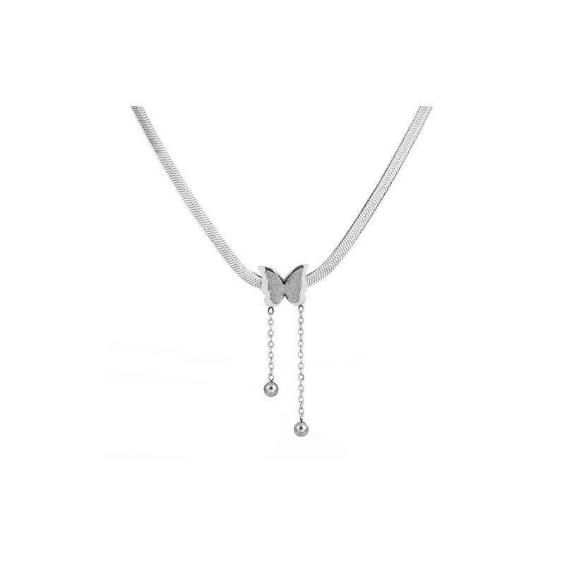 Snake Bone Butterfly Pendant Necklace