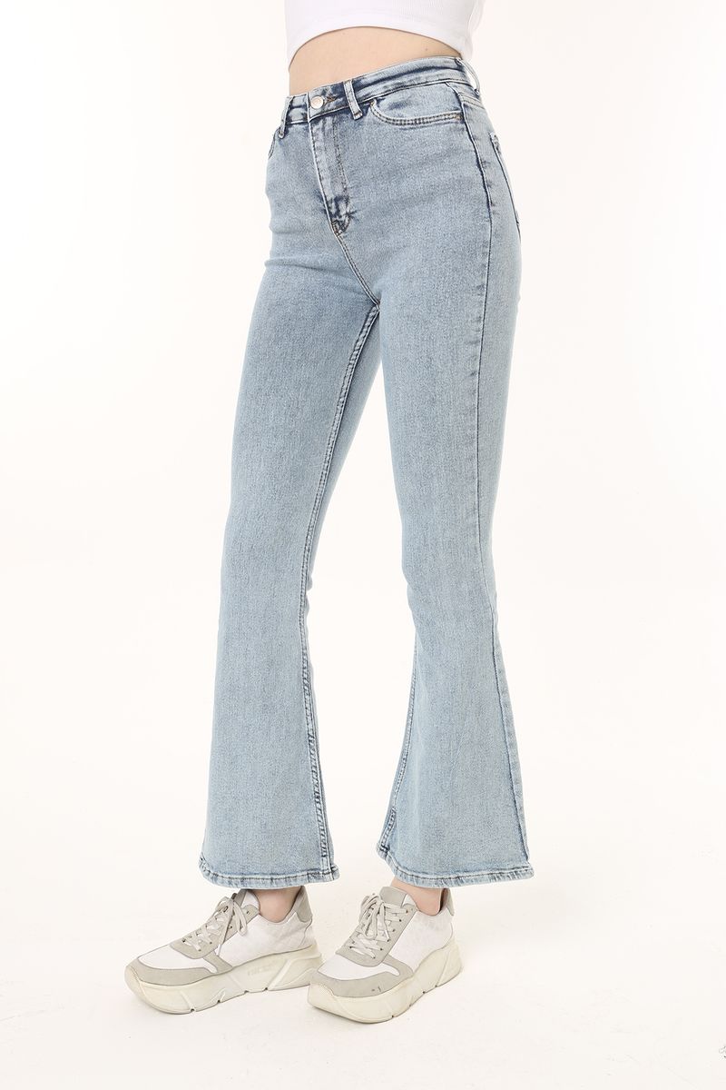 Women Light Indigo High Waist Stretch Flare Jean Trousers
