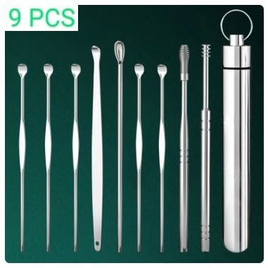 Ear Wax Pickers Curette Spoon Care with Storage Box - 9pcs