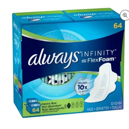 Always Infinity Flexfoam 10hr Leak Free Sanitary Pad - 64ct