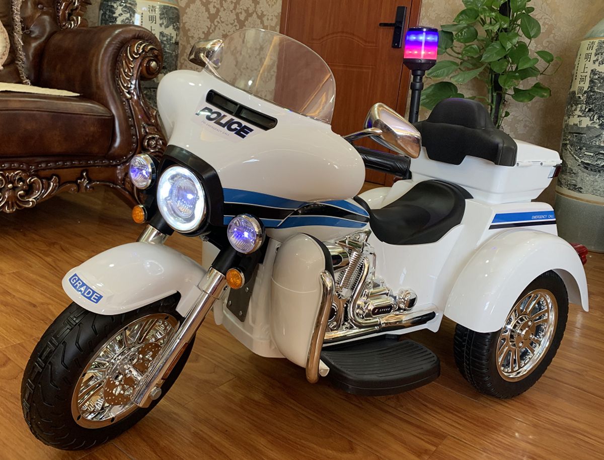 12V Kids Ride On Police Motorcycle Tricycle Motorbike With Siren Lights.