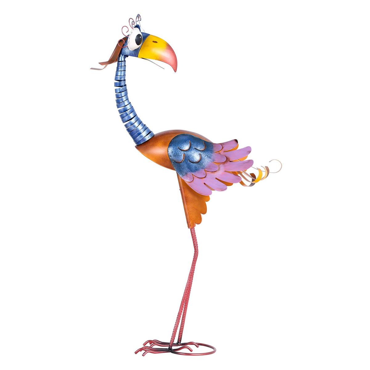 Tooarts 31.2inch Cartoon Toucan Sculpture, Iron Bird Sculpture, Standing Animal Ornament, Artwork for Garden Backyard Porch Patio Lawn Red