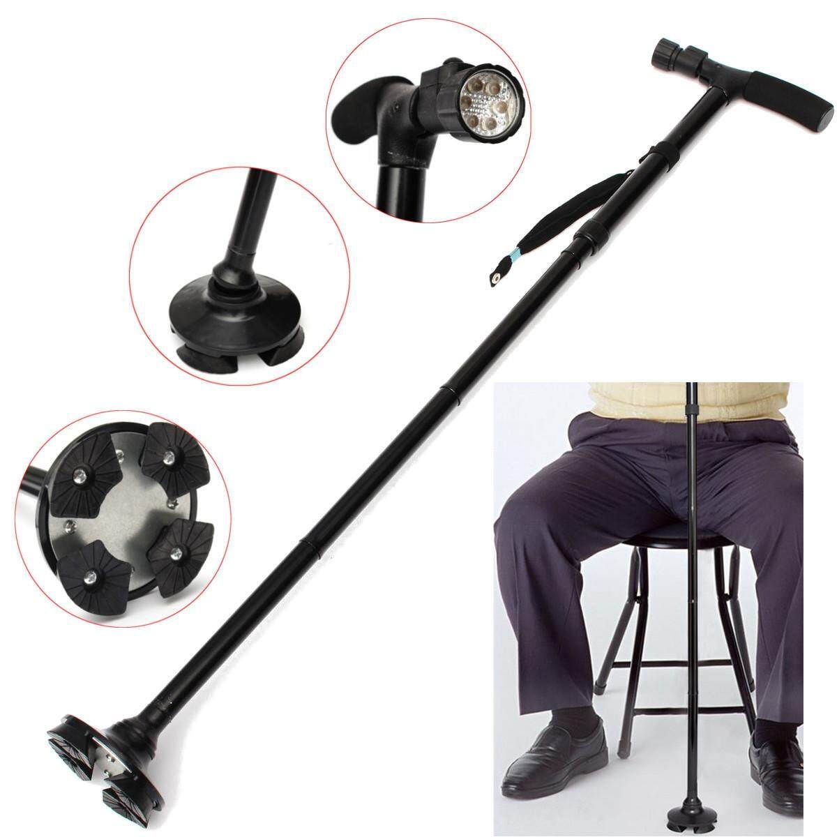 Adjustable Handle Folding Smart Cane With LED Lights Walking Stick Trusty Base