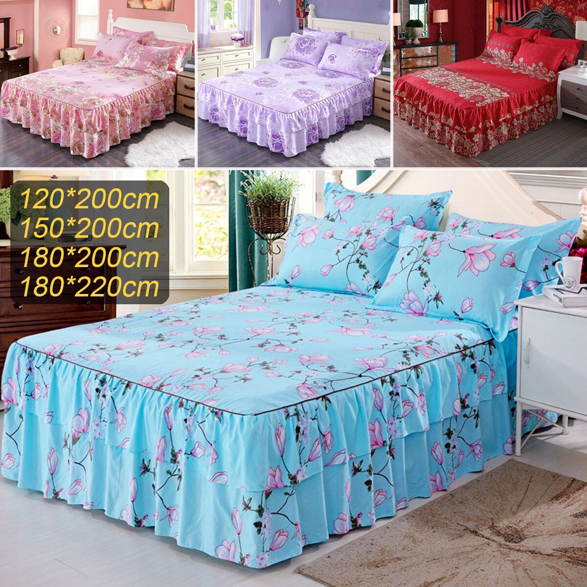 4 Types 4 Sizes Flower Bed Skirt Bed Fitted Sheet Cover Bedspread Pillowcase Home Hotel Type4 2pcs Pillowcase
