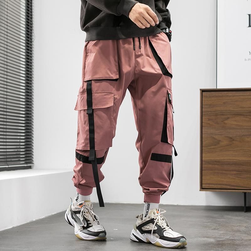 Hip-Hop Cargo Pants Street Clothing For Hip Hop Ribbons Exercise Pants with Pocket M-5XL Color Black Novelty