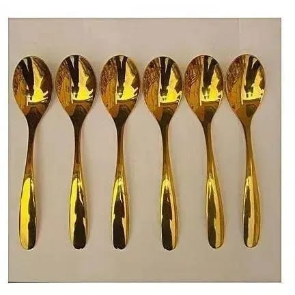 Set Of 6 Gold Plated Stainless Steel Table Spoons