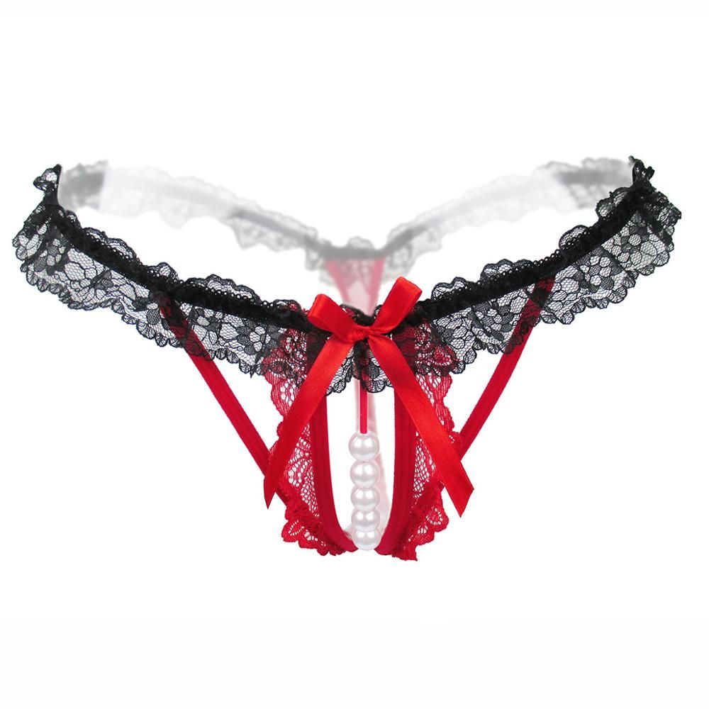 Lingerie Women Y Lace Transparent Panties Crotchless Thongs With Pearls Apparel Underwear 3-fz219red BA