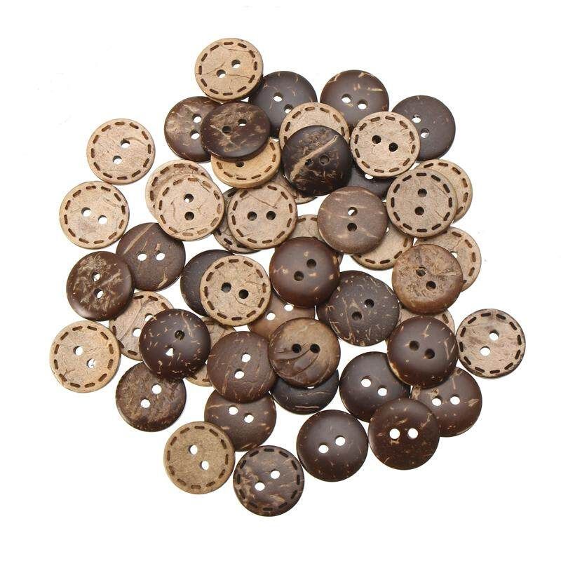 50 Pcs 15mm 2-Holes DIY Circular Wooden Buttons Laser Marking Wood Button Clothing Accessories Two Eyes