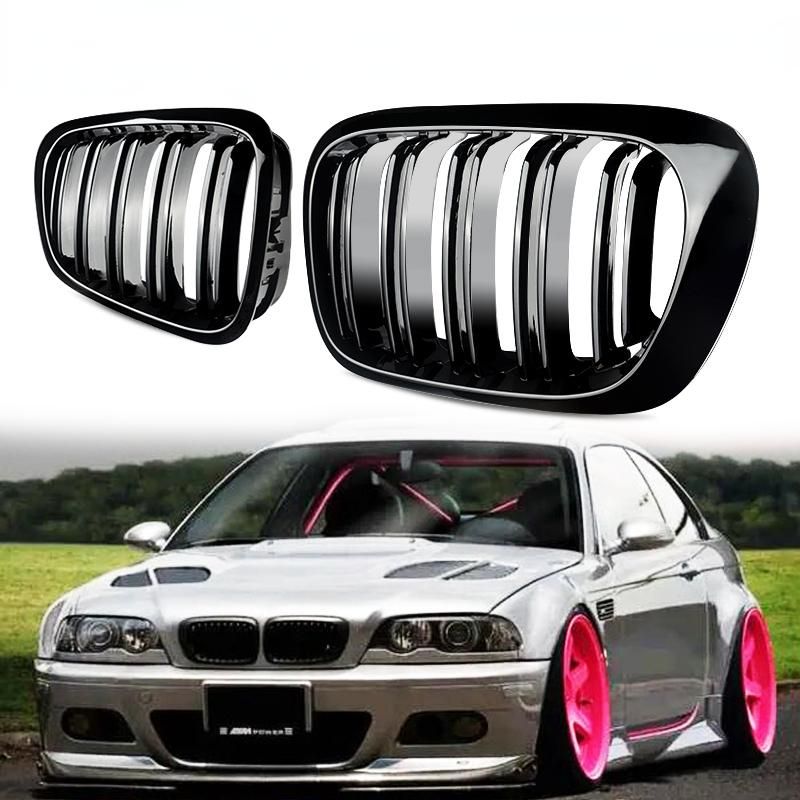 Double Slat Hood Grill for BMW 3 Series E46 1998-2001 2-Door Racing Grille Car Repment M Series 2004  Front Kidney Grills