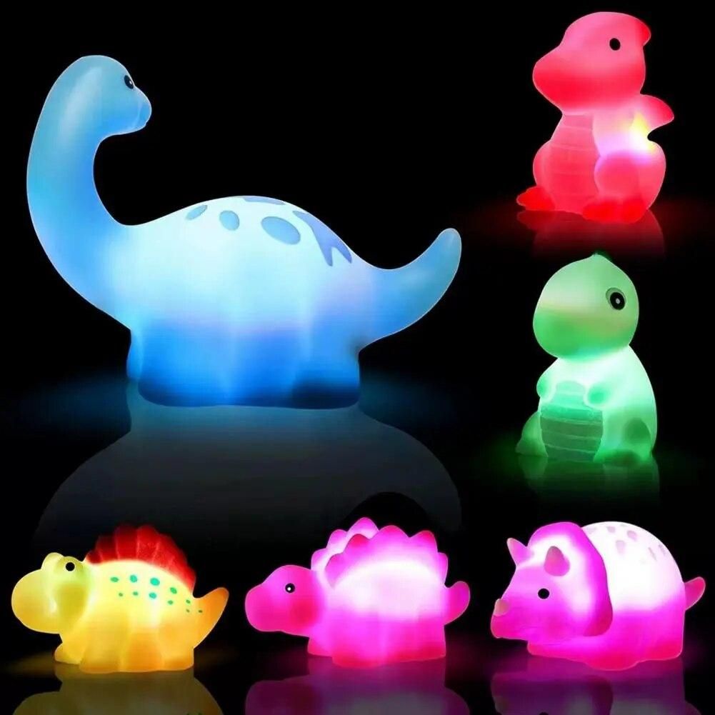 6Pcs Dinosaur Bath Toys Cartoon Touch Glowing Color-changing Playing Baby Light Up Floating Dinosaur Water Bathtub Shower Toys