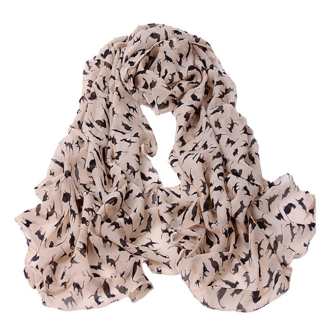 Ladies Cats Printed Chiffon Scarf, Length: 150cm X 60cm