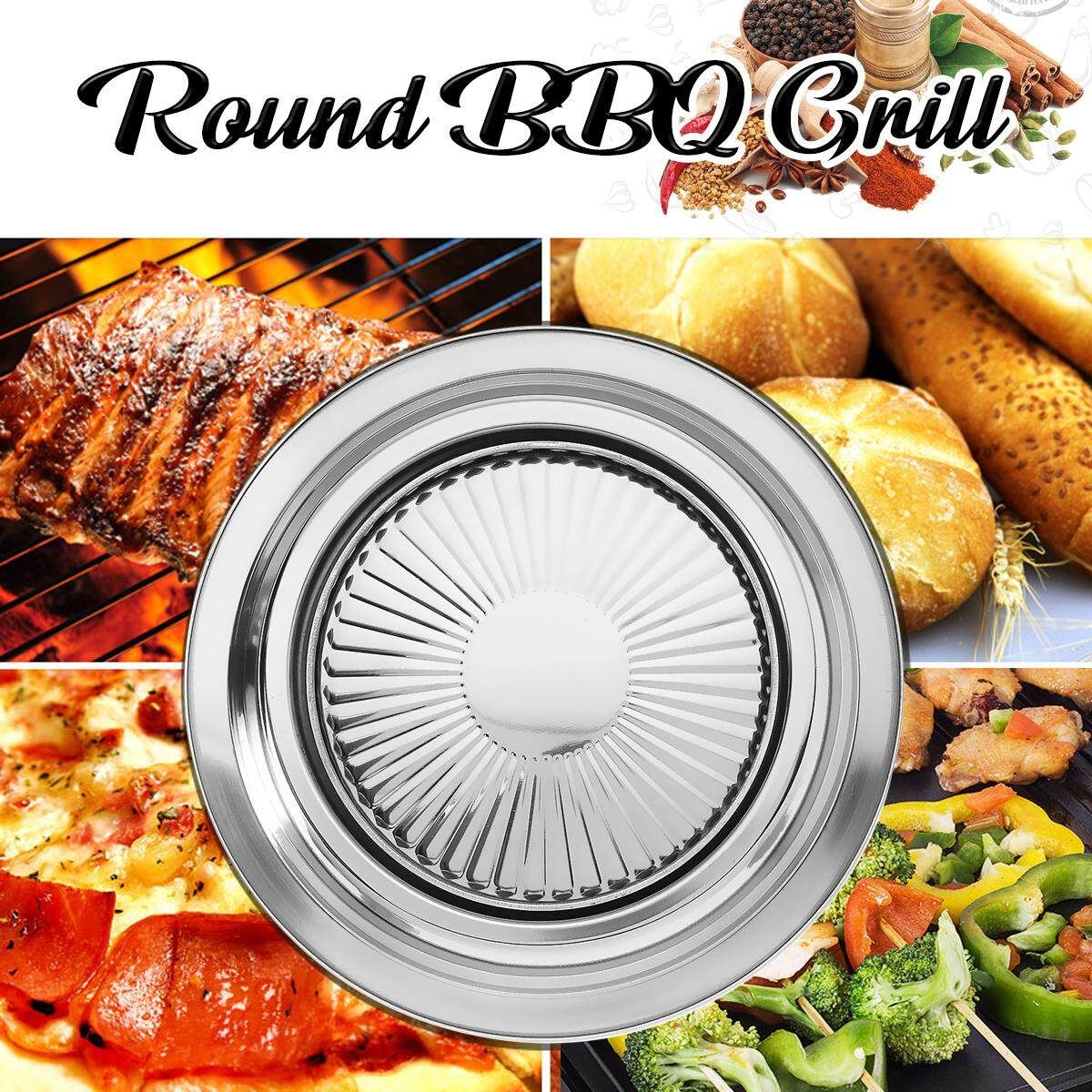 Round Iron Korean BBQ Grill Plate Barbecue Non-stick Pan Set Holder Cooker Tool