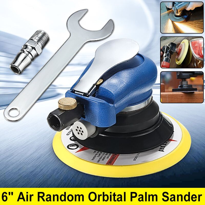 6 Inch Air Palm Orbital Sander Random For Palm Sander Dualable Action Auto Body Orbit DA Sanding Hand Sanding Pneumatic Round With 8PCS Sandpaper