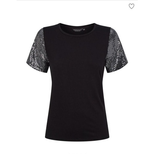 Glittering Sleeve Top - Black