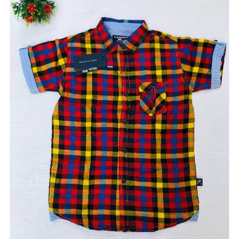 Boys Short Sleeve Button Down Shirt-Multicolor