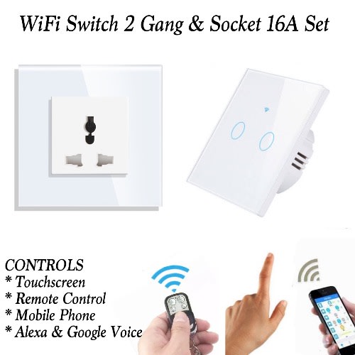 Wifi Switch 2 Gang And Wifi Socket Set For Home Automation