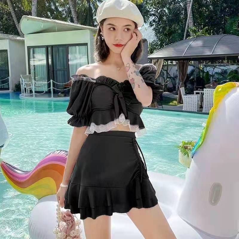 Sexy High Waist Bikini Women Swimwear Biquini Push Up Two Piece Swimsuit Halter Bathing Suit Korea Ladies Swimskirt Black