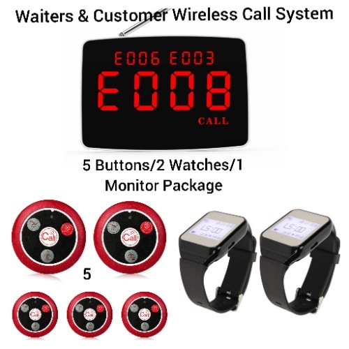Bar And Restaurant Customers/waiters Wireless Service Call - 5buttons/2watches/1monitor Pack