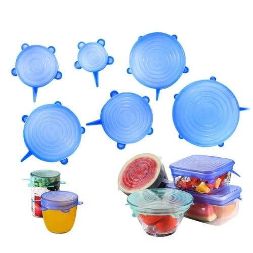 Reusable Silicon Stretch Lid Food Bowl -6 Pieces-  Blue