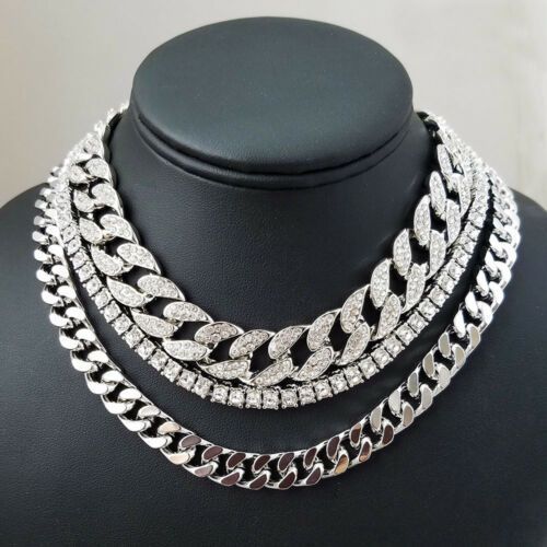 Mens 18inch Iced Out Hip Hop Miami Cuban Link Choker Chain