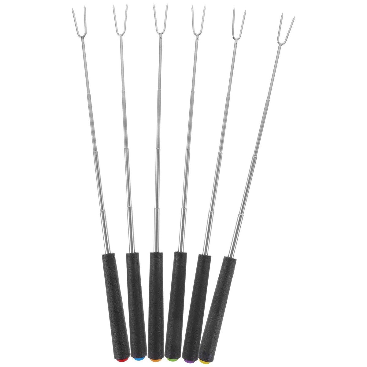 6 Pcs Telescopic Barbecue Fork Meat Set Grill Outdoor Stick Marshmallow Sticks Metal Stainless Steel Forks Grilling
