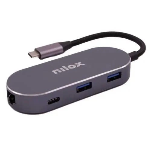 Nilox Mini Docking USB C Hub Type-C Hub HDMI Rj45 LAN Adapter - 6-in-1