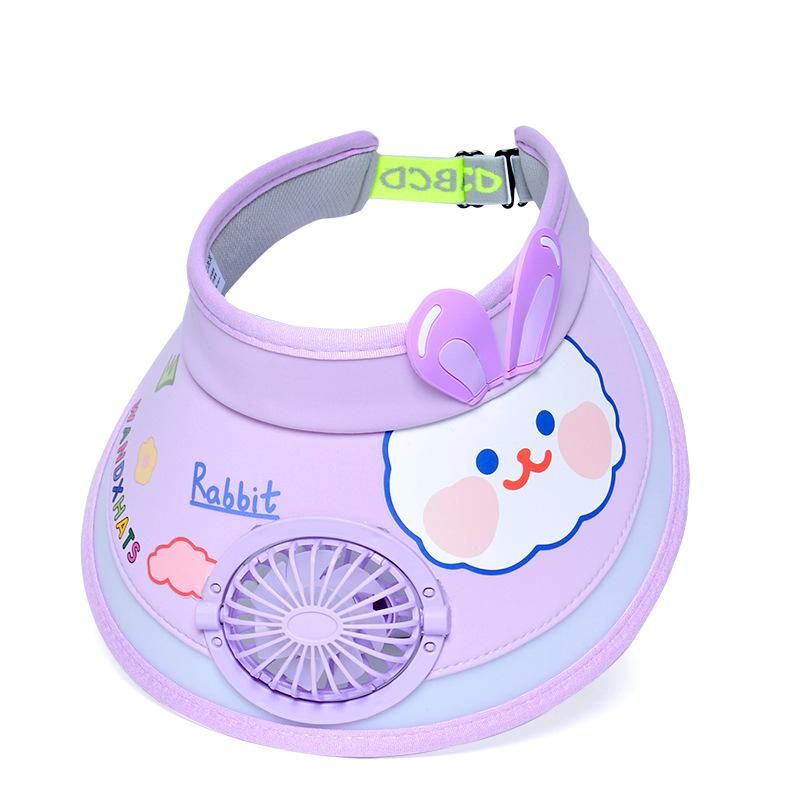 3-10 Years Cute Cartoon Kids Visor Hat with USB Rechargeable Mini Fan