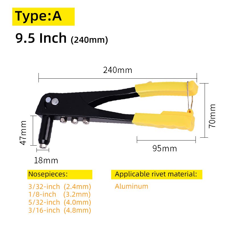 Rivet Gun Heavy Duty Hand Riveter Quick Install Machine Riveting Repair For 3/32-1/4Inch 2.4-6.4Mm Blind