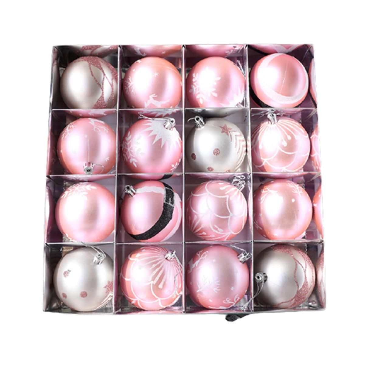 16 Square Grid Christmas Painted Ball Pendant Pink