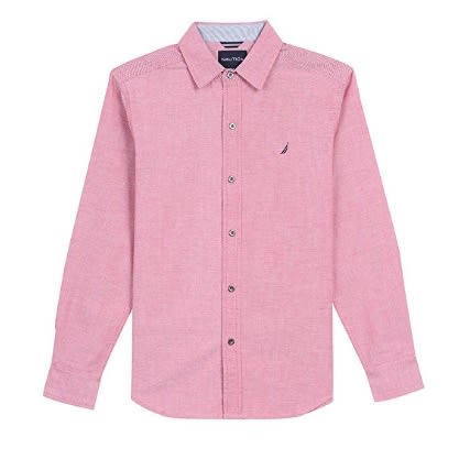 Boys' Solid Chambray Long Sleeve Button Down Shirt - Pink