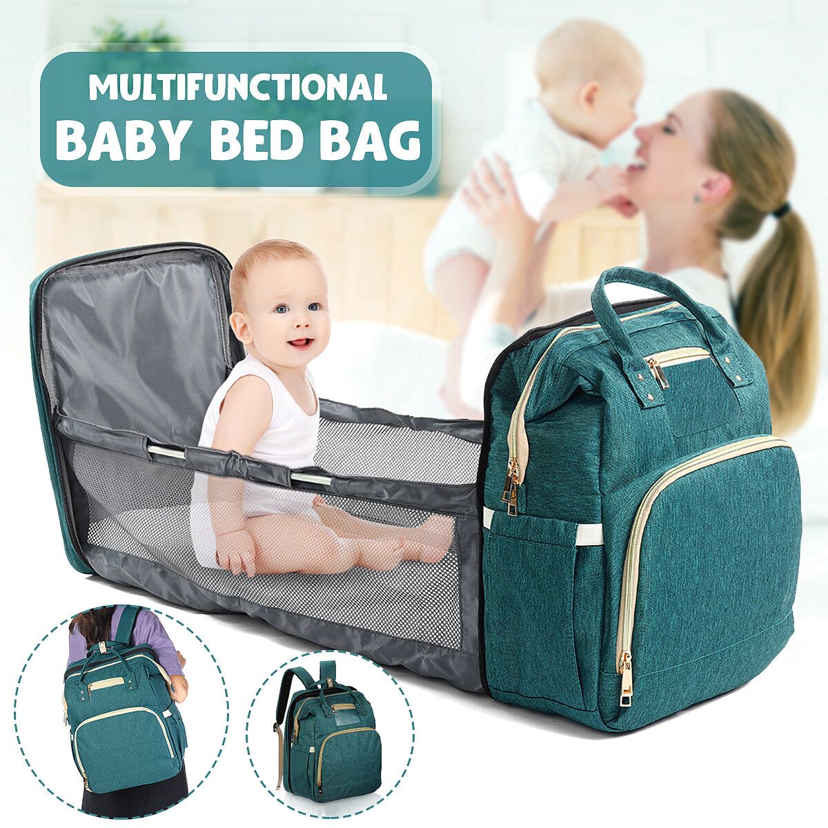 Multifunctional Foldable Baby Sleep Infant Bed Bag Travel Crib Portable Diaper Green