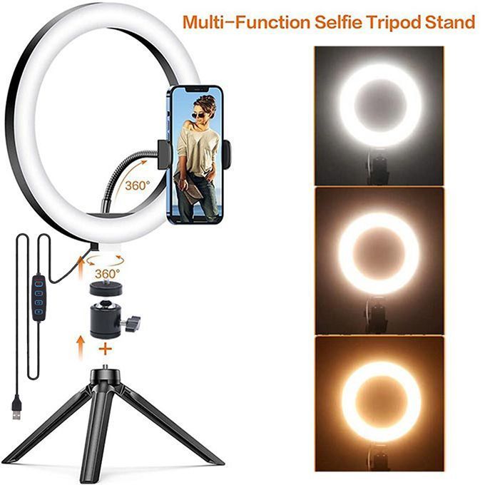 10" LED Selfie Ring Fill Light Dimmable For Video, Makeup