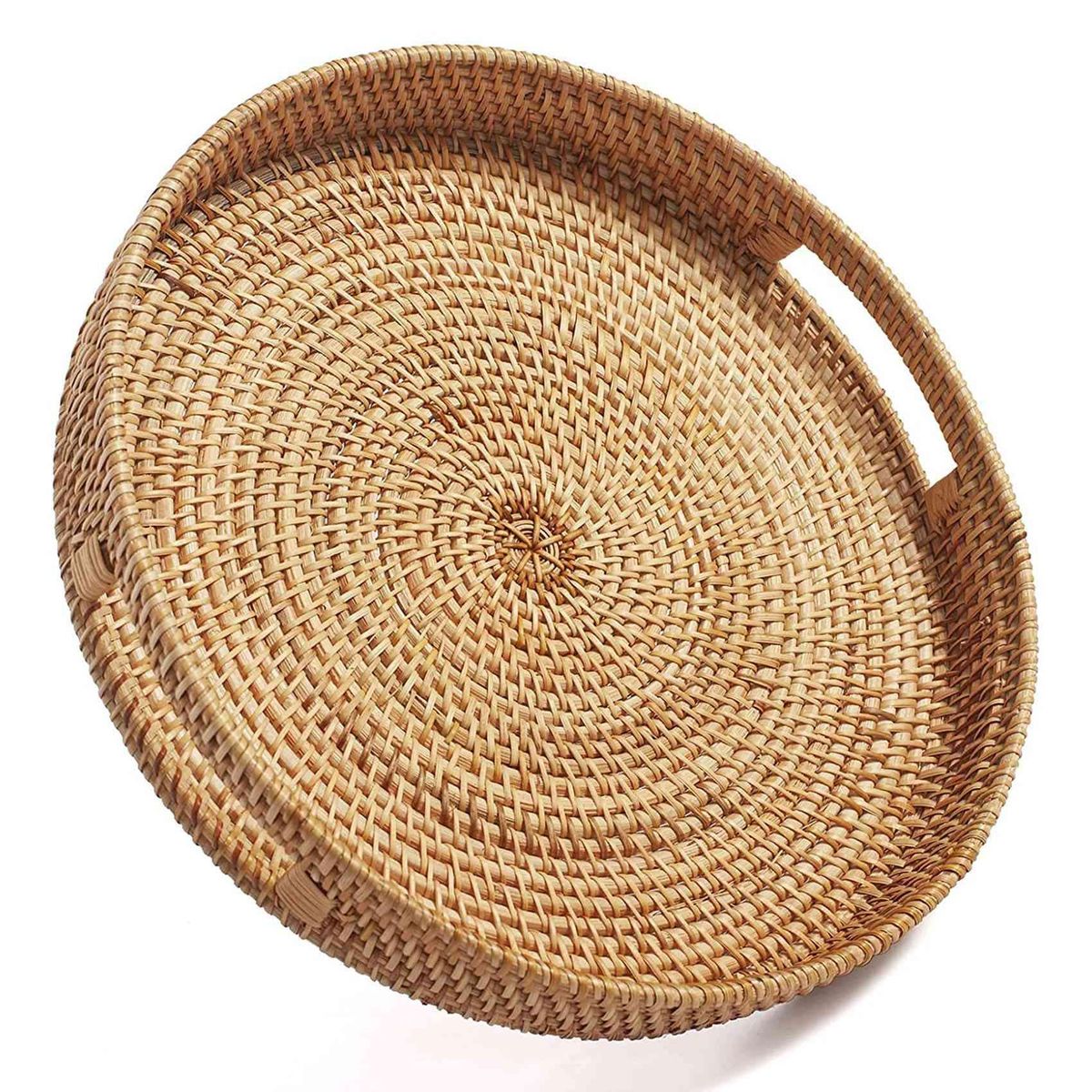 Round Rattan Serving Tray Decorative Woven Ottoman Trays