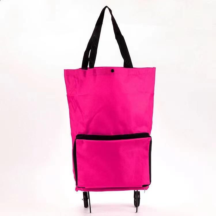 Wheel bag home shopping bag tugboat bag grocery shopping rider supermarket stretchable bag folding tugboat bag can add logo rose red small bag
